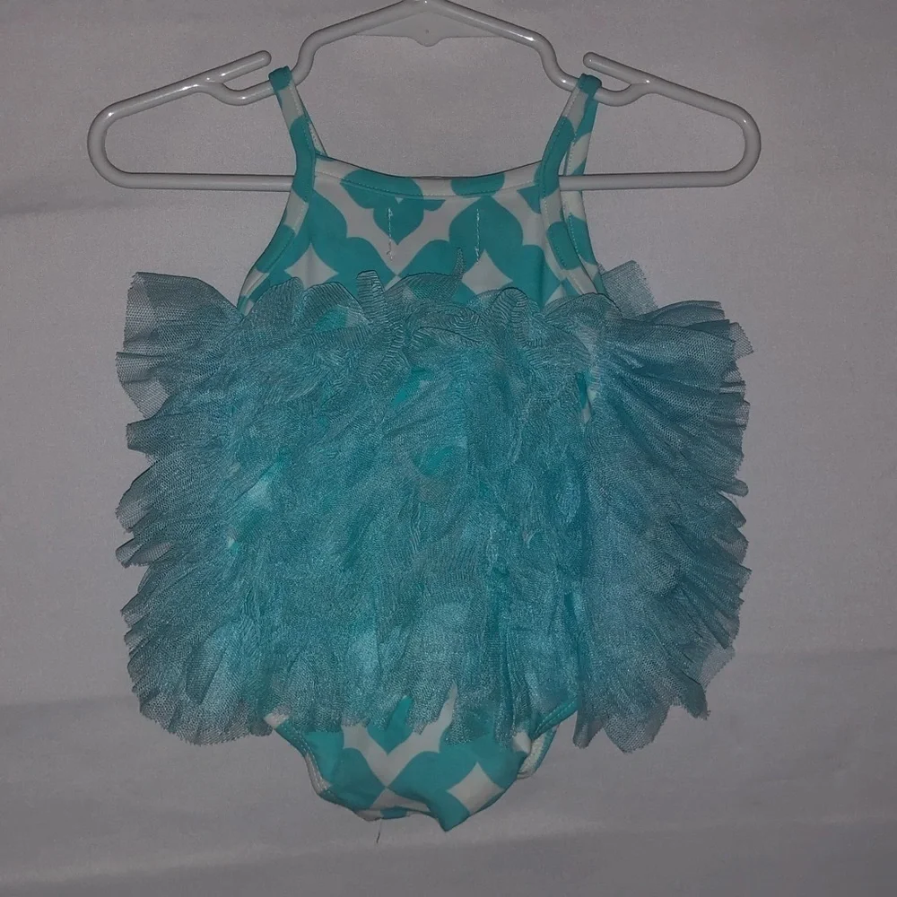 Mudpie Aqua & White Tutu Onesie Bodysuit
